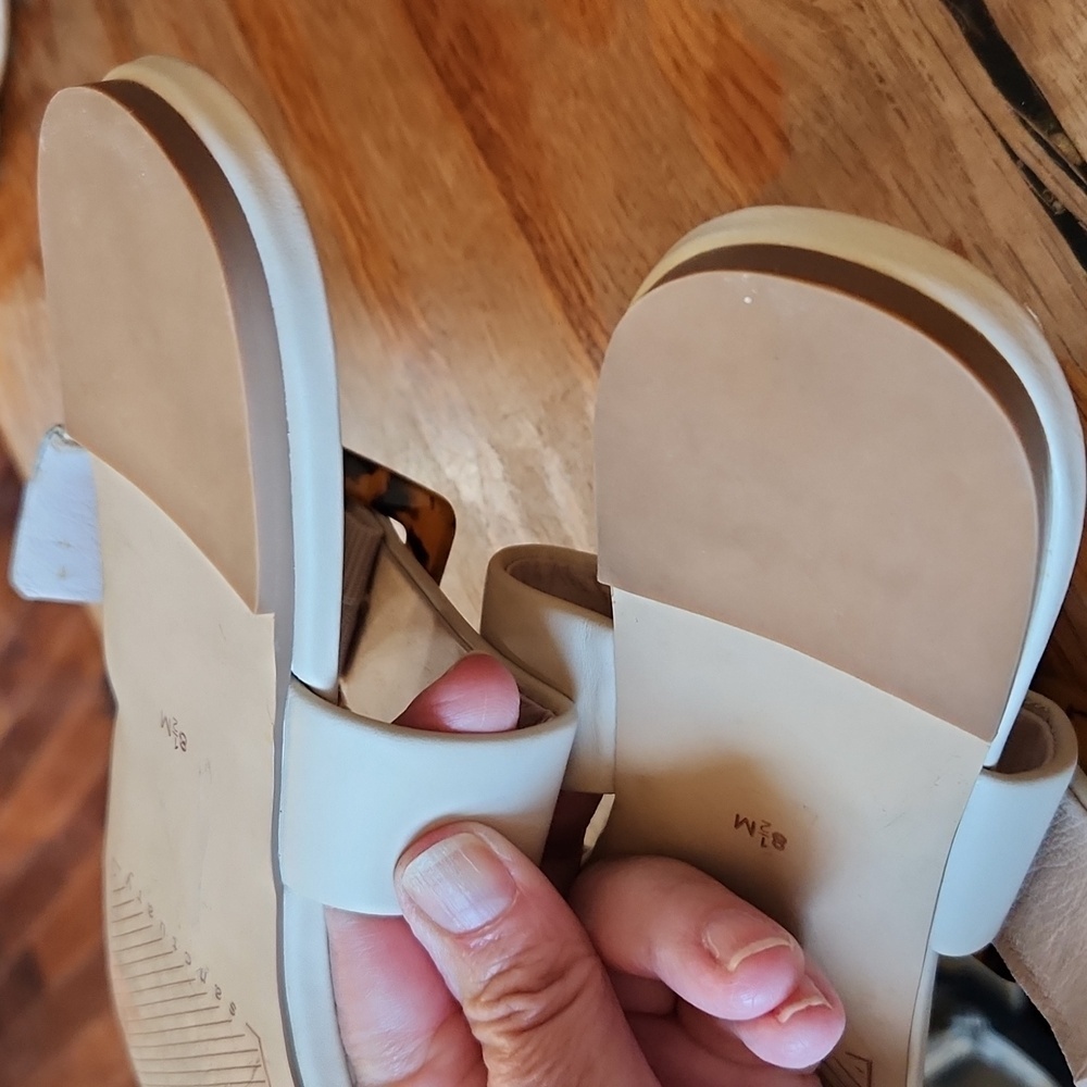 Sanctuary Sandals Leather Slides cream tortoise buckle sz 8.5 Shimmy Low‎ - Picture 12 of 13